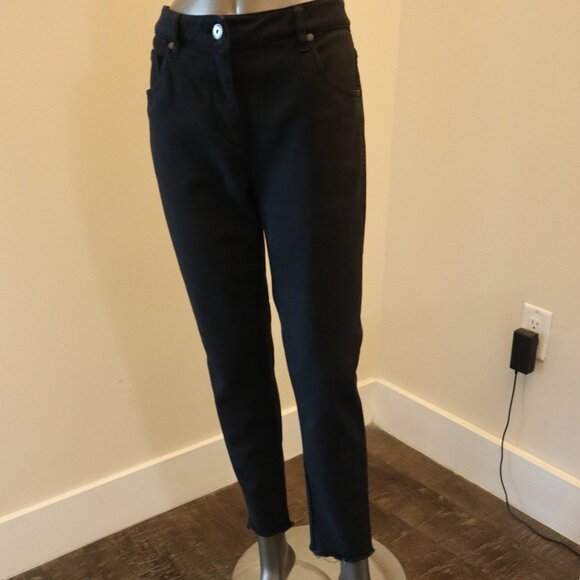 Brunello Cucinelli Black Jeans Monili Frayed Hem Skinny Denim High Waist Size 10